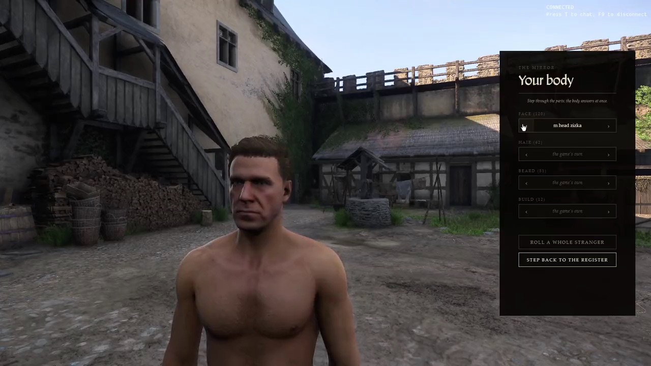 A player character next to the Your body appearance menu in Kingdoms Connected